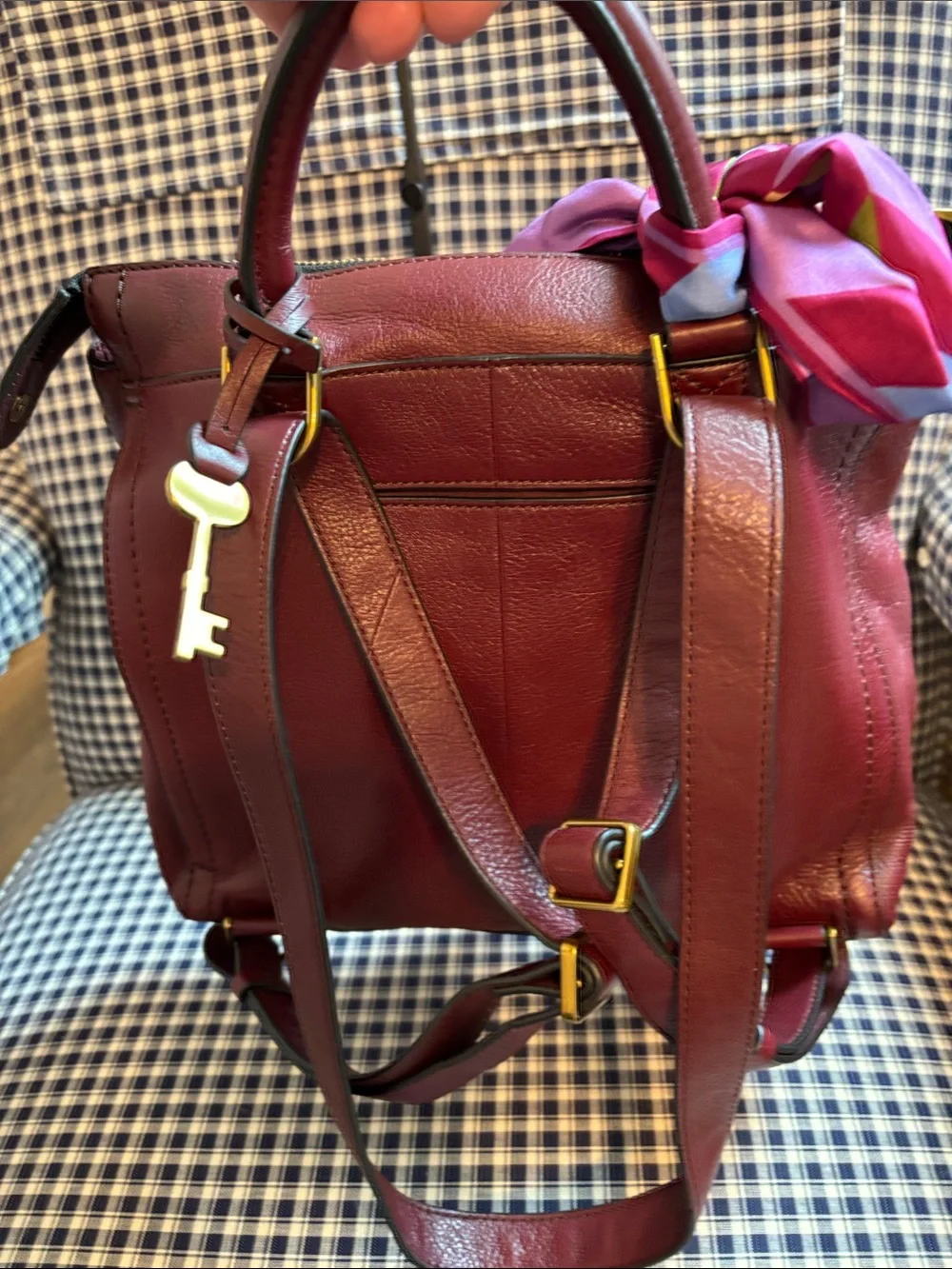 Fossil Patchwork Leather Tote Bag with silk Scarf  and wallet